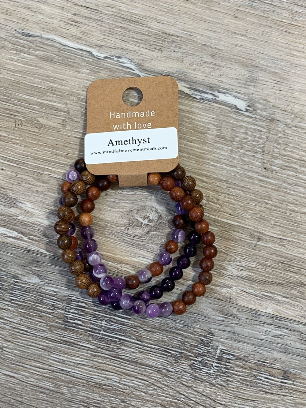 3/$10💕 Handmade Amethyst and Wood Bead Bracelet Set